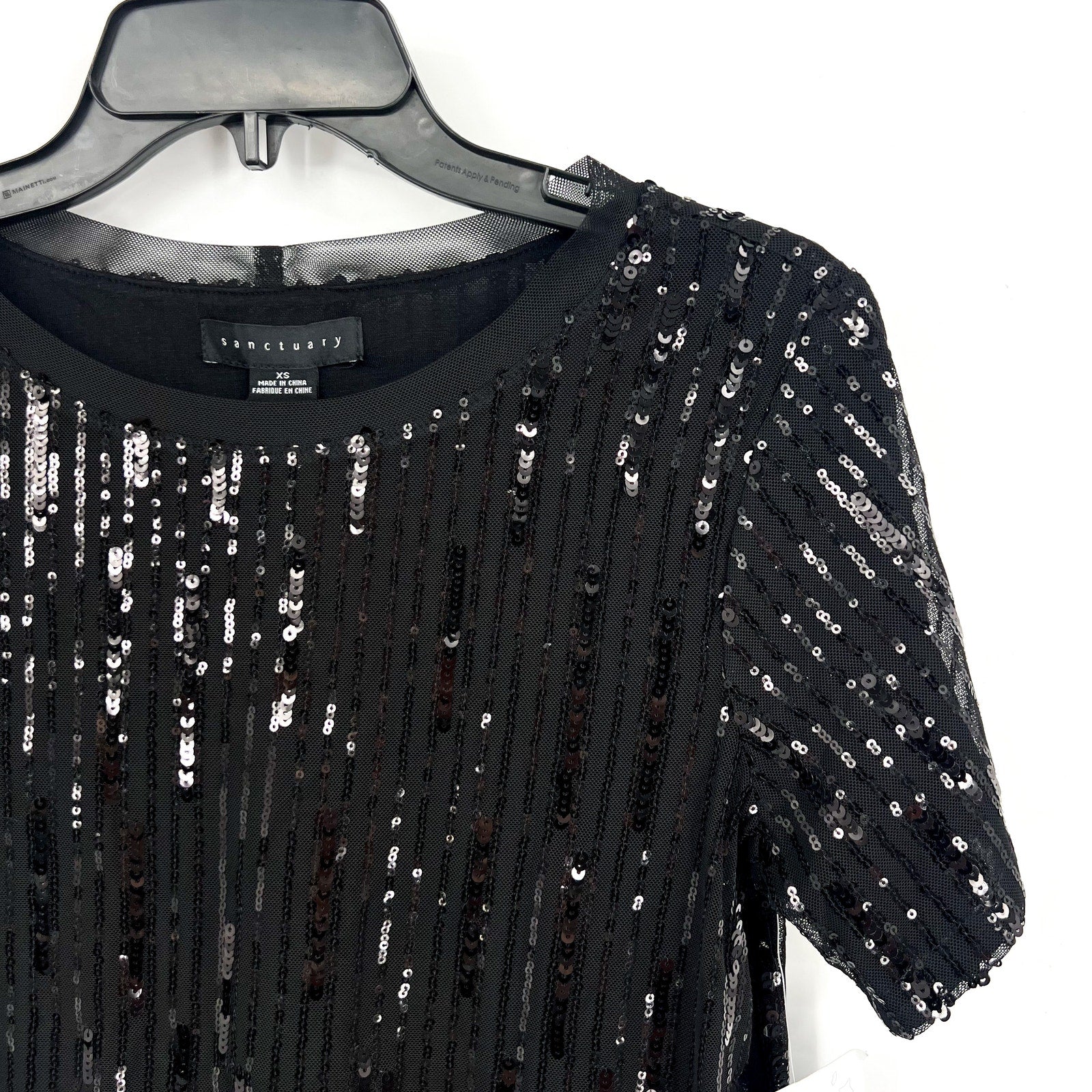 SANCTUARY Women's Sequin Perfect Tee XS Black Short Sleeve NWT