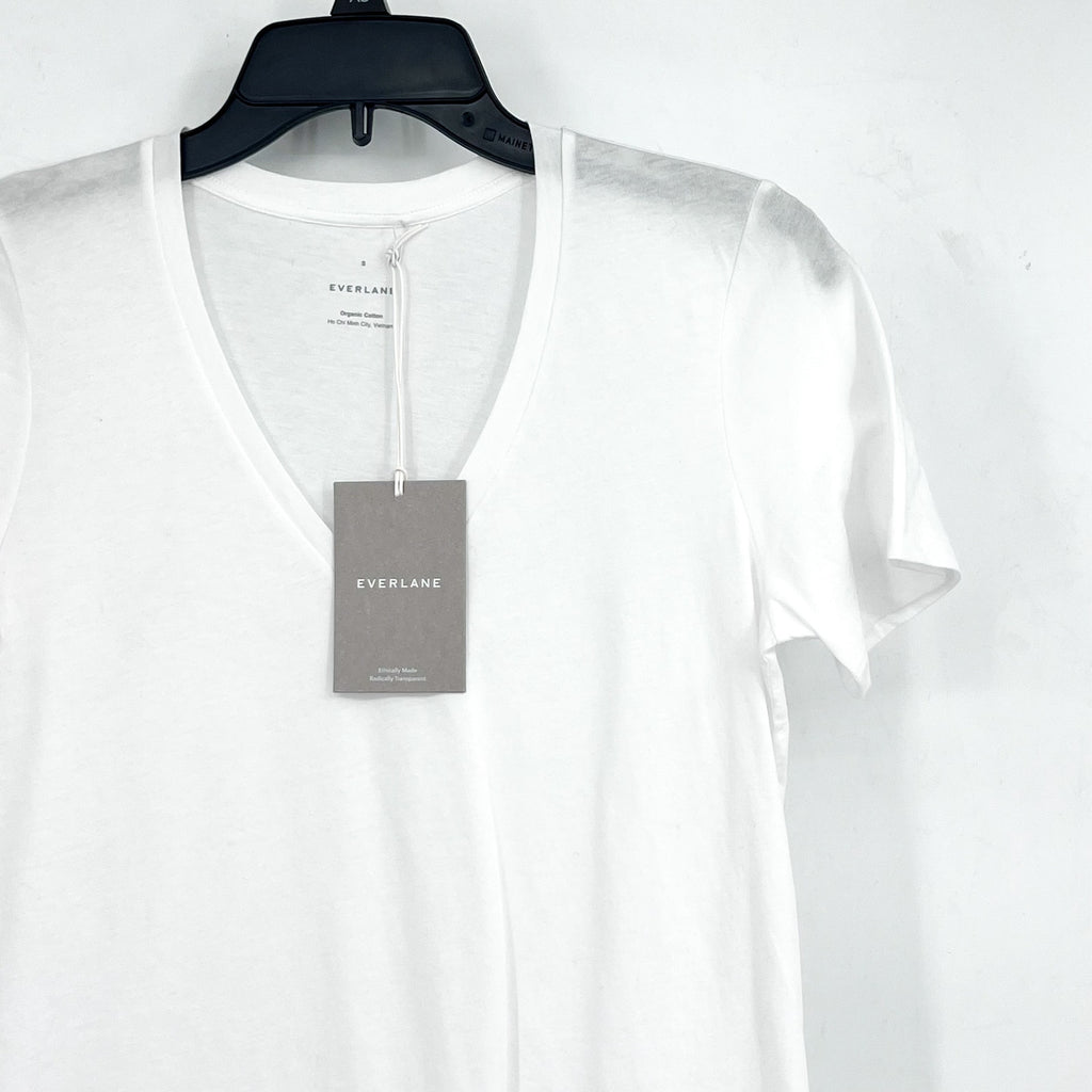 EVERLANE Women's The Organic Cotton V-Neck Tee Small White Short Sleeve NWT