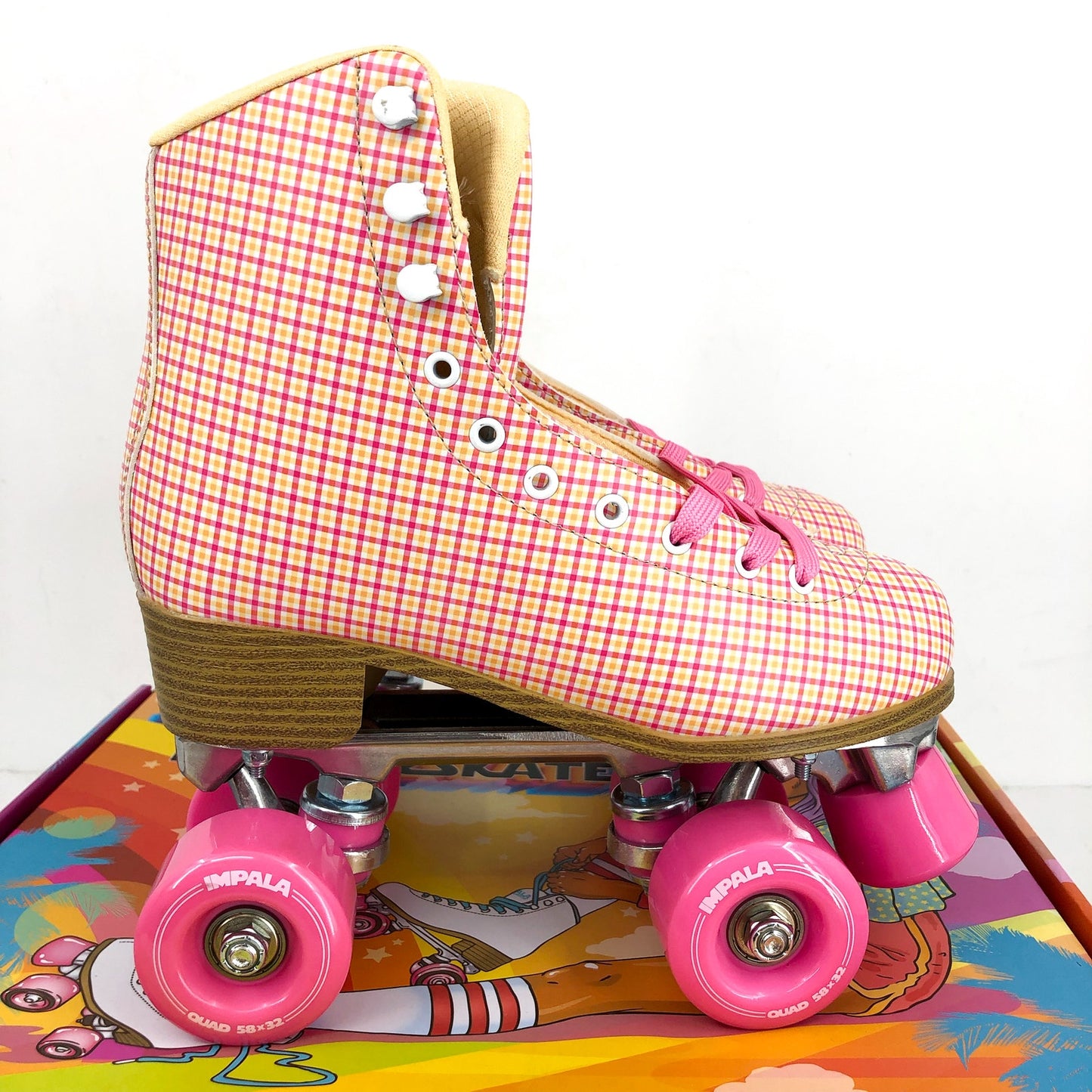 IMPALA Womens Roller Quad Skates US 6 EU 37 Pink Tartan NIB