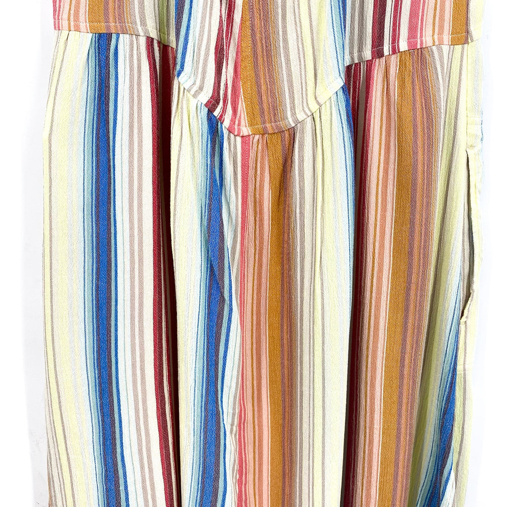 PRANA Women's Fernie Boho Dress Large Multi Baja Stripe Crisscross Cover Up NWT