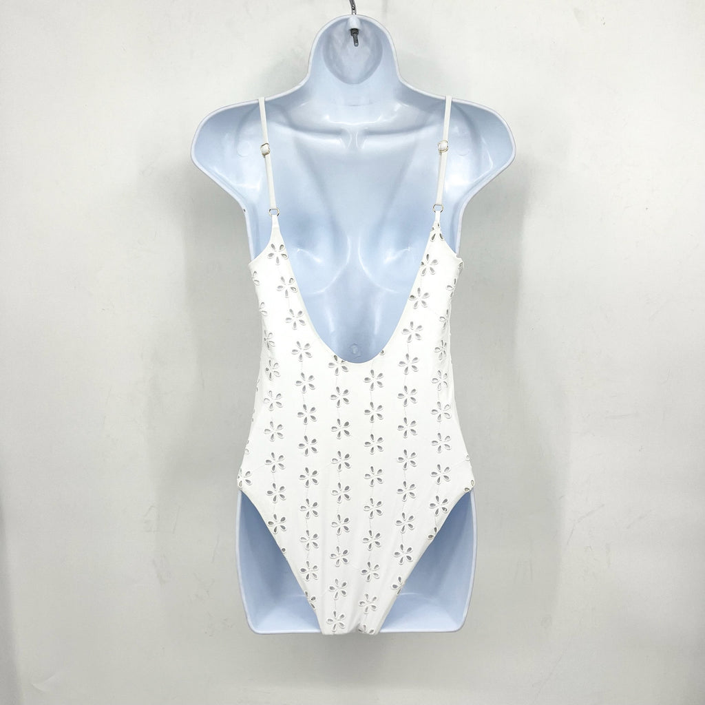 BEACH RIOT Reese Eyelet One Piece Swimsuit Small White Magnolia V-Neck NWT