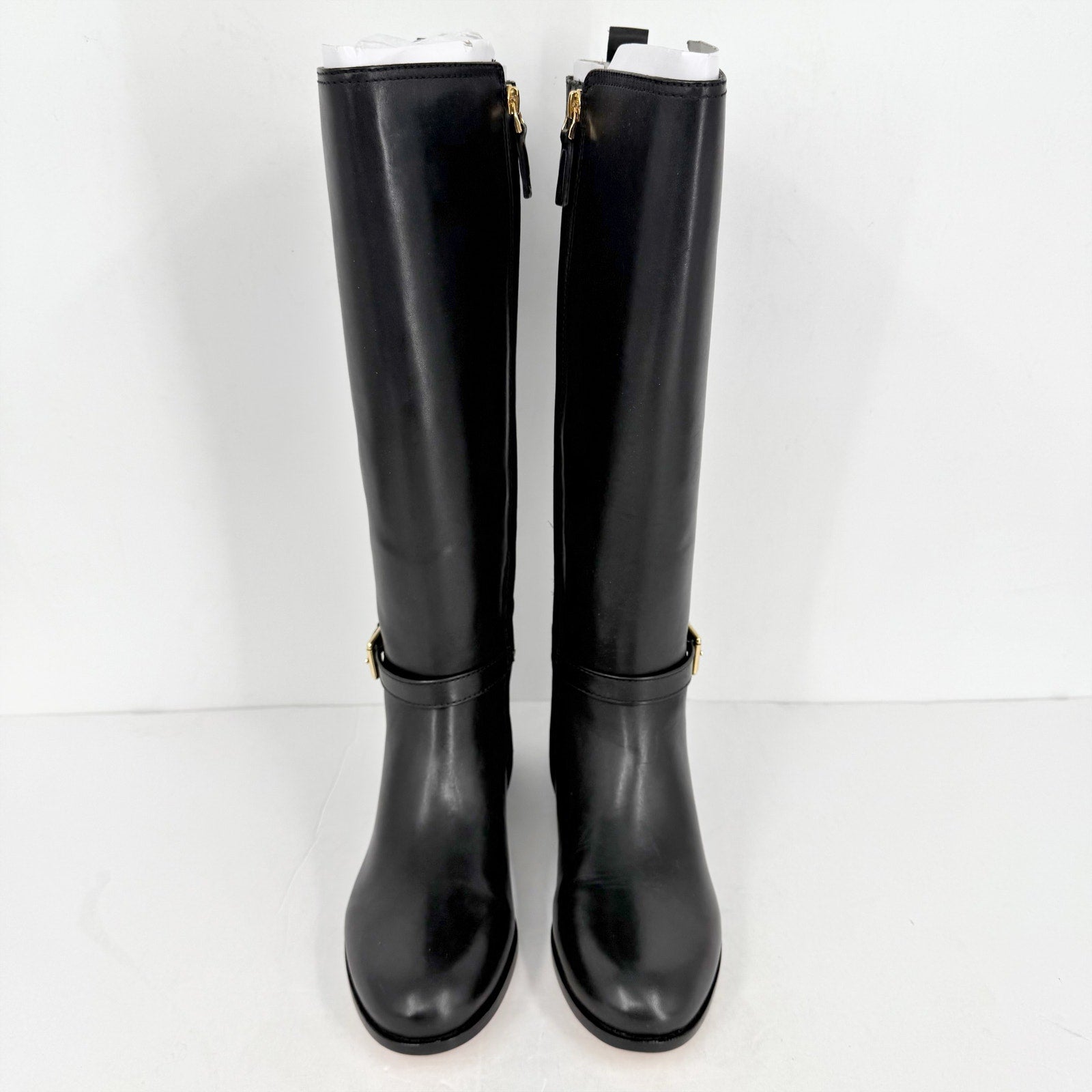 Lauren Ralph Lauren Womens Blayke Buckled Riding Boots US 5 Black Leather NWOB