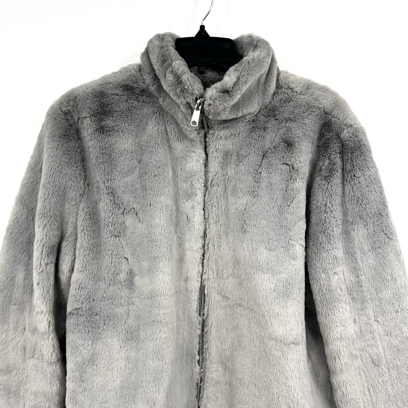 Sanctuary Womens Lux Faux Fur Short Coat Large Light Grey NWT