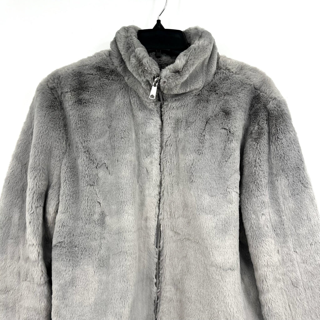 Sanctuary Womens Lux Faux Fur Short Coat Large Light Grey NWT