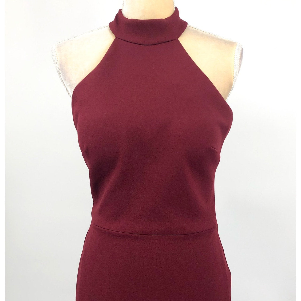 AQUA Women's Halter Neck Gown Size 4 Red Bordeaux Scuba Crepe Dress NWT