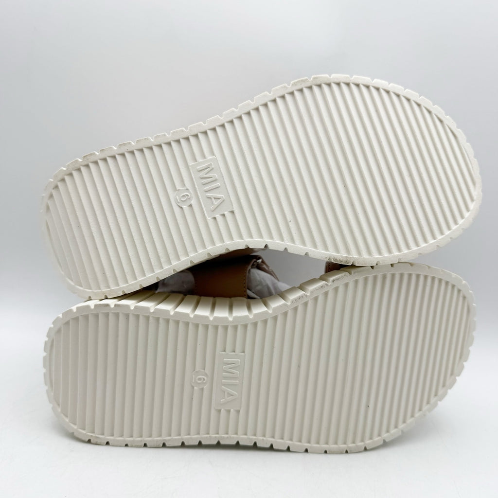 MIA Womens Yuri Wedge Sandals US 6 Taupe Beige Vegan Leather NWOB