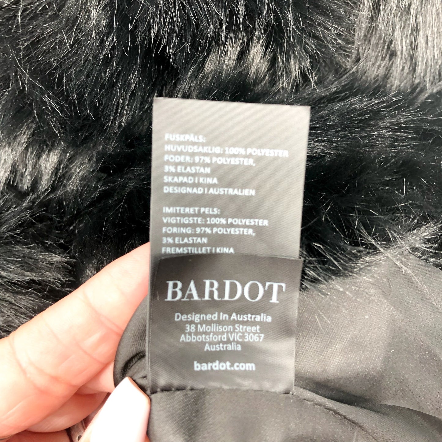 BARDOT Women's Logan Faux Fur Coat Jacket Large Black Long Sleeve NWT