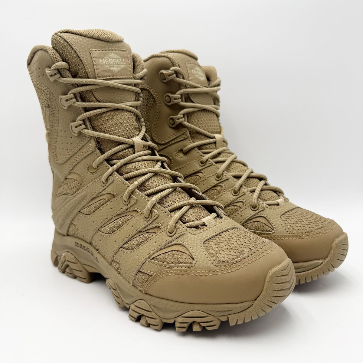 Merrell Work Moab 3 8" Tactical Zip Boots Mens 6.5 Womens 8 Tan Leather WP NIB