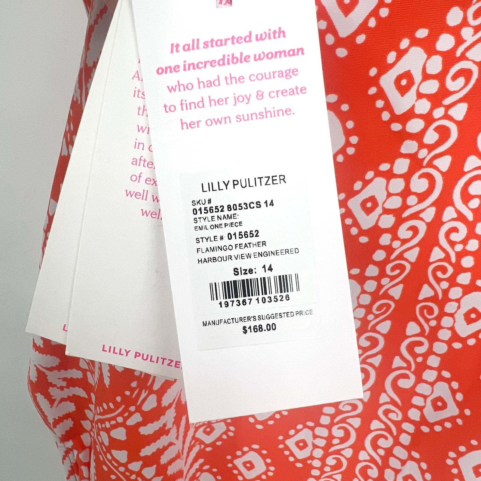 LILLY PULITZER Womens Emil One Piece Swimsuit Size 14 Orange Flamingo NWT