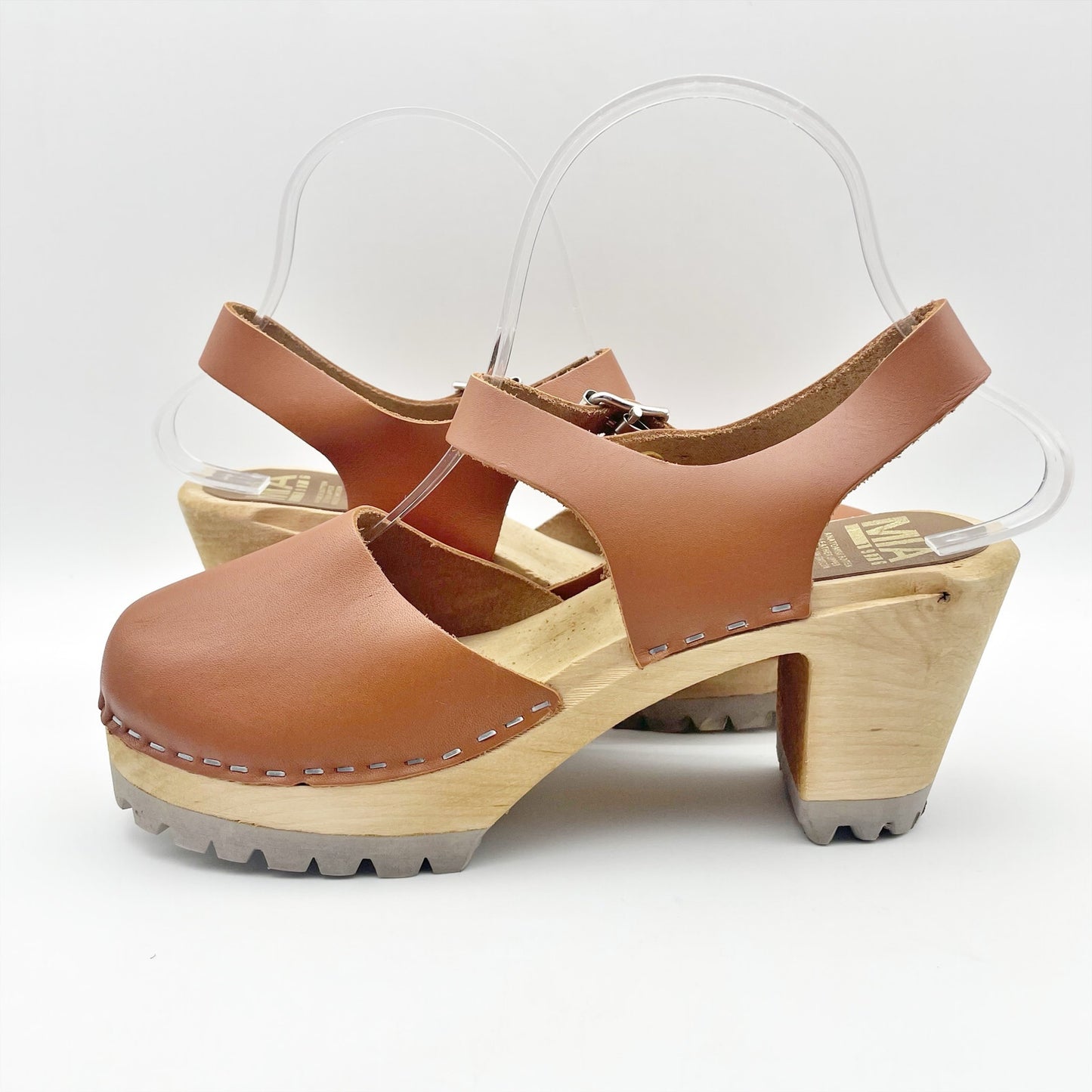 MIA Womens Abba Leather Clogs EU 38 US 8 M Brown Wooden Heel NWOB