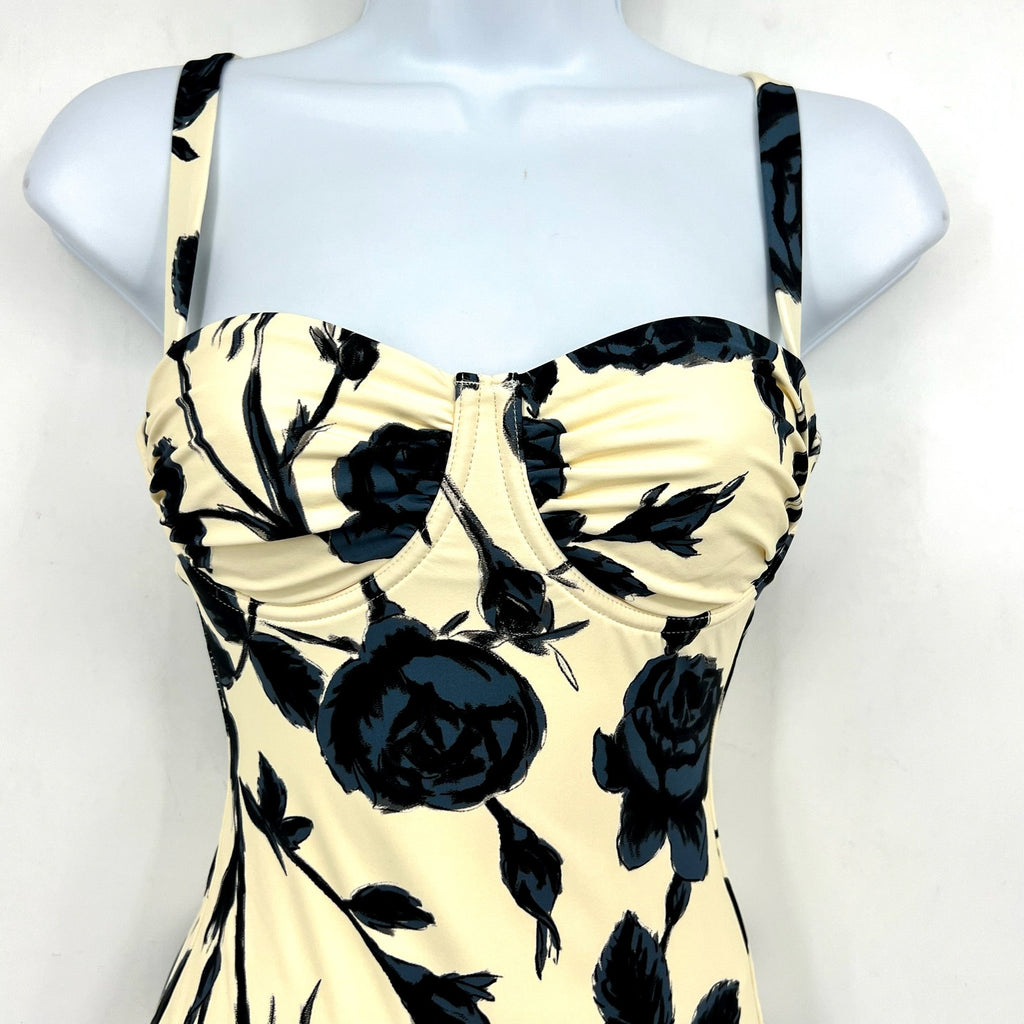 SEAFOLLY Rococo One Piece Swimsuits Size 4 Black Cream Floral Underwire NWT