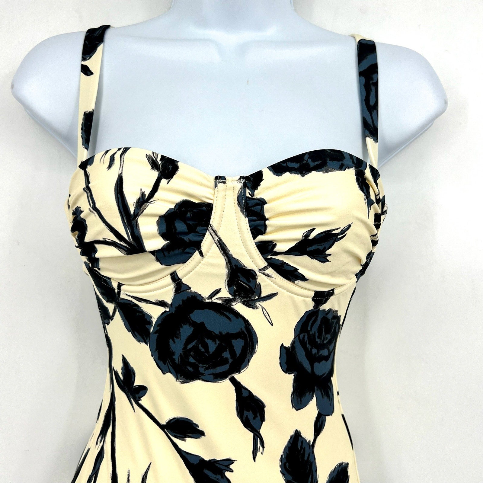 SEAFOLLY Rococo One Piece Swimsuits Size 4 Black Cream Floral Underwire NWT