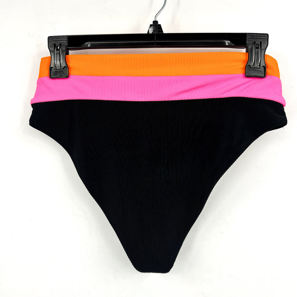 BEACH RIOT Heidi Bikini Bottoms Medium Black Pink Colorblock High Waist NWOT