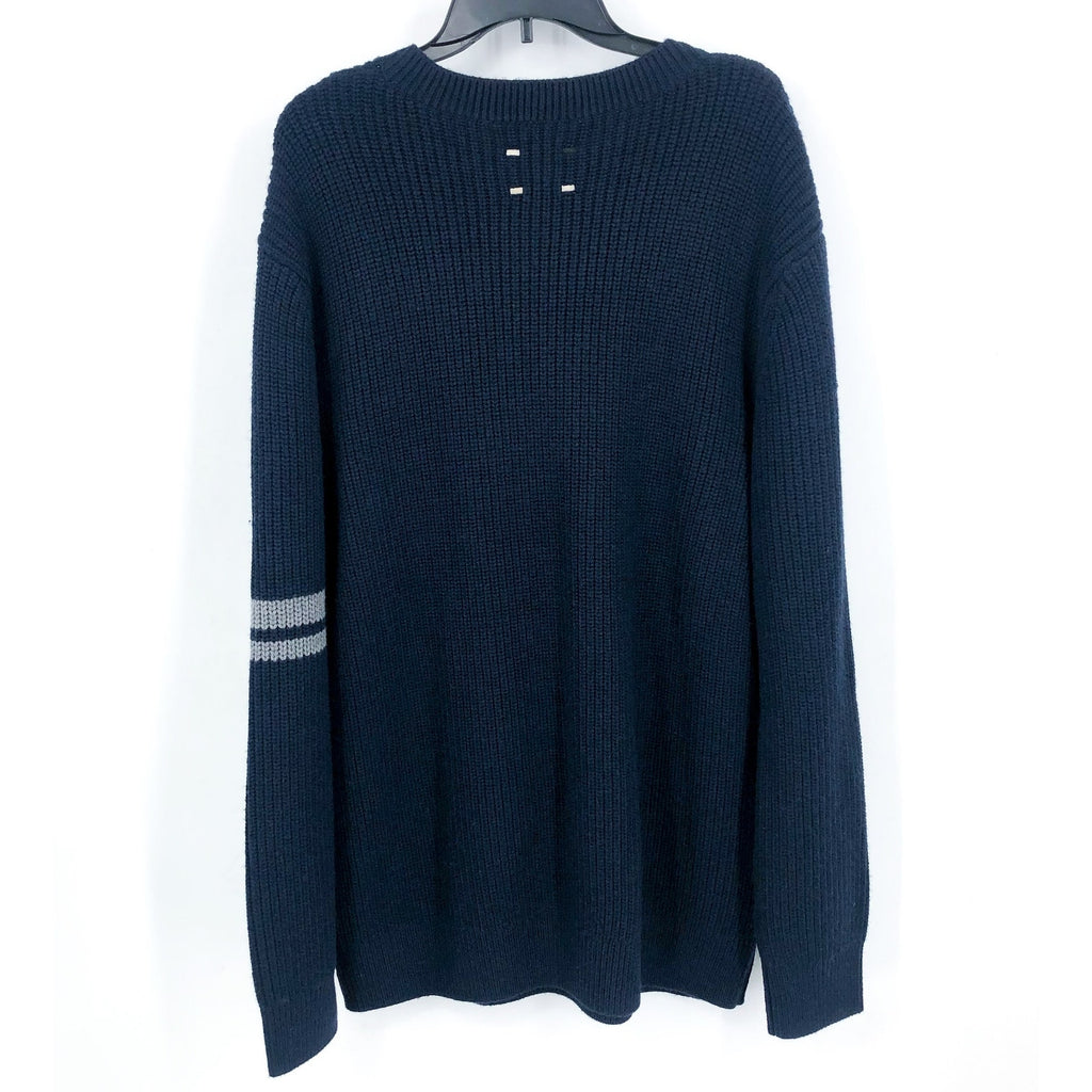 LABEL Men's Go-To Sweater Large Navy Blue Light Grey Crewneck Merino Wool NWT