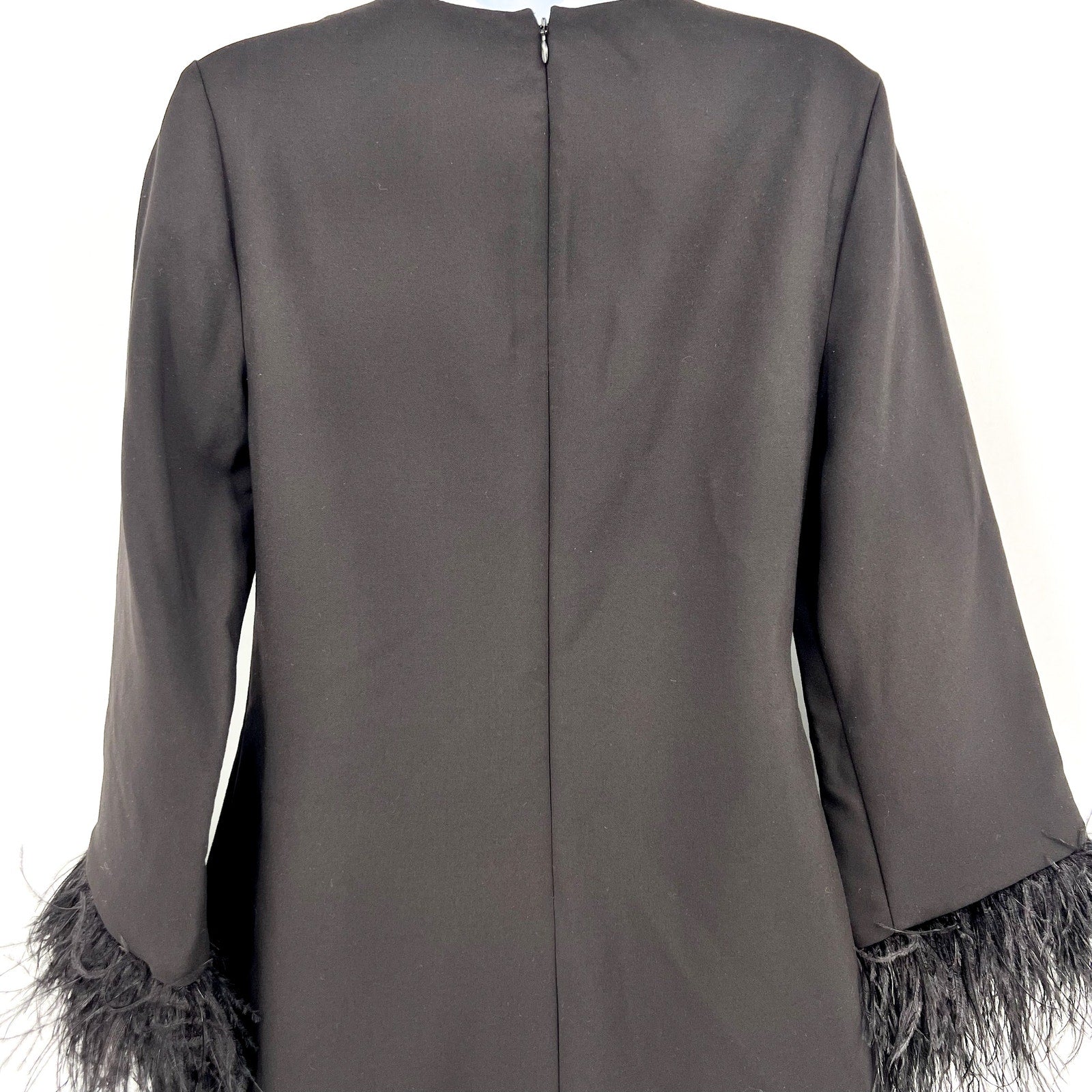 LIKELY Women Marullo Feather Trim Mini Dress Size 4 Black Long Sleeve Shift NWT