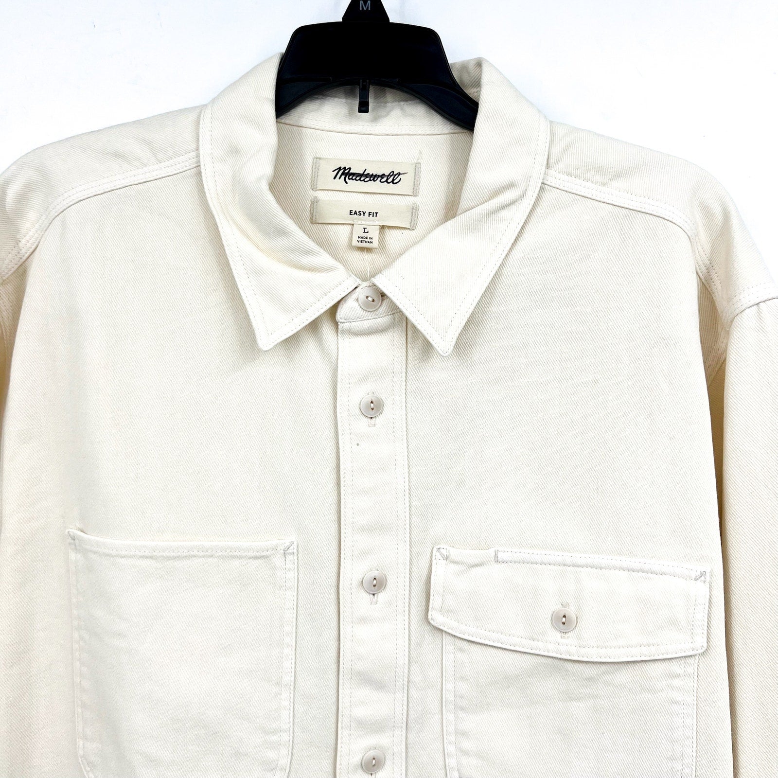 MADEWELL Men's Garment-Dyed Work Shirt Large Cream Long Sleeve NB643 NWT