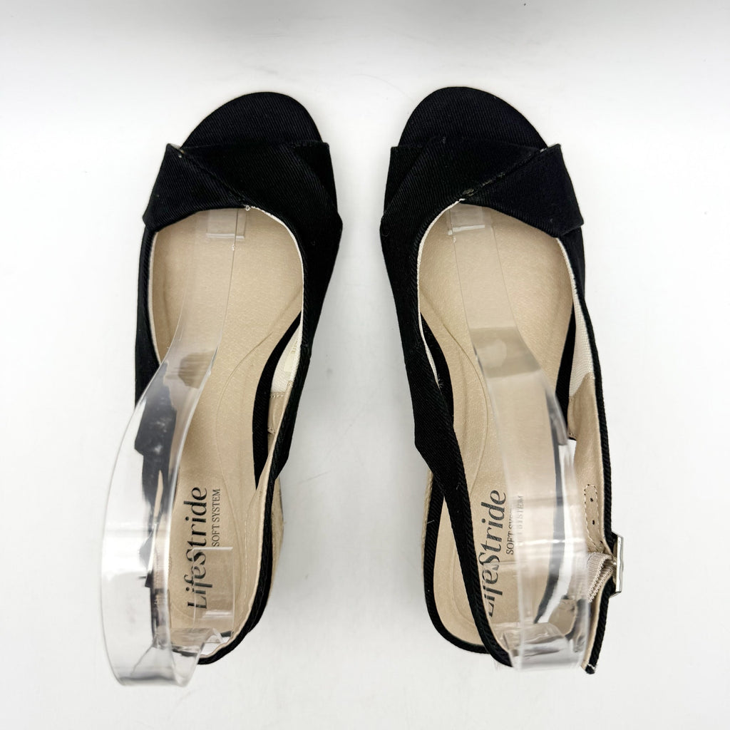 LifeStride Womens Socialite Wedge Sandals Size 6.5 M EU 36.5 Black Canvas NWOB