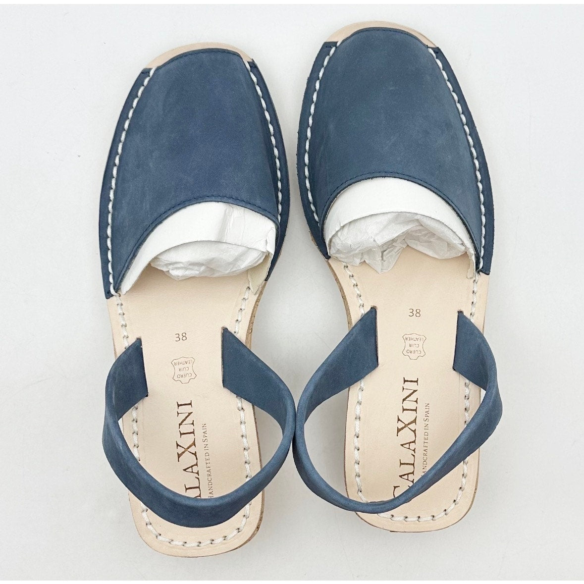 CalaXini Womens Cork Wedge Sandals EU 38 US 7.5-8 Navy Blue Suede NWOB