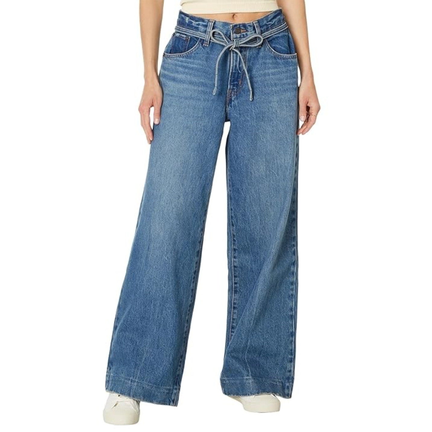 LEVI'S Womens XL Straight Jeans 29x31 US 8 Medium Blue Tie Waist A8701-0005 NWT