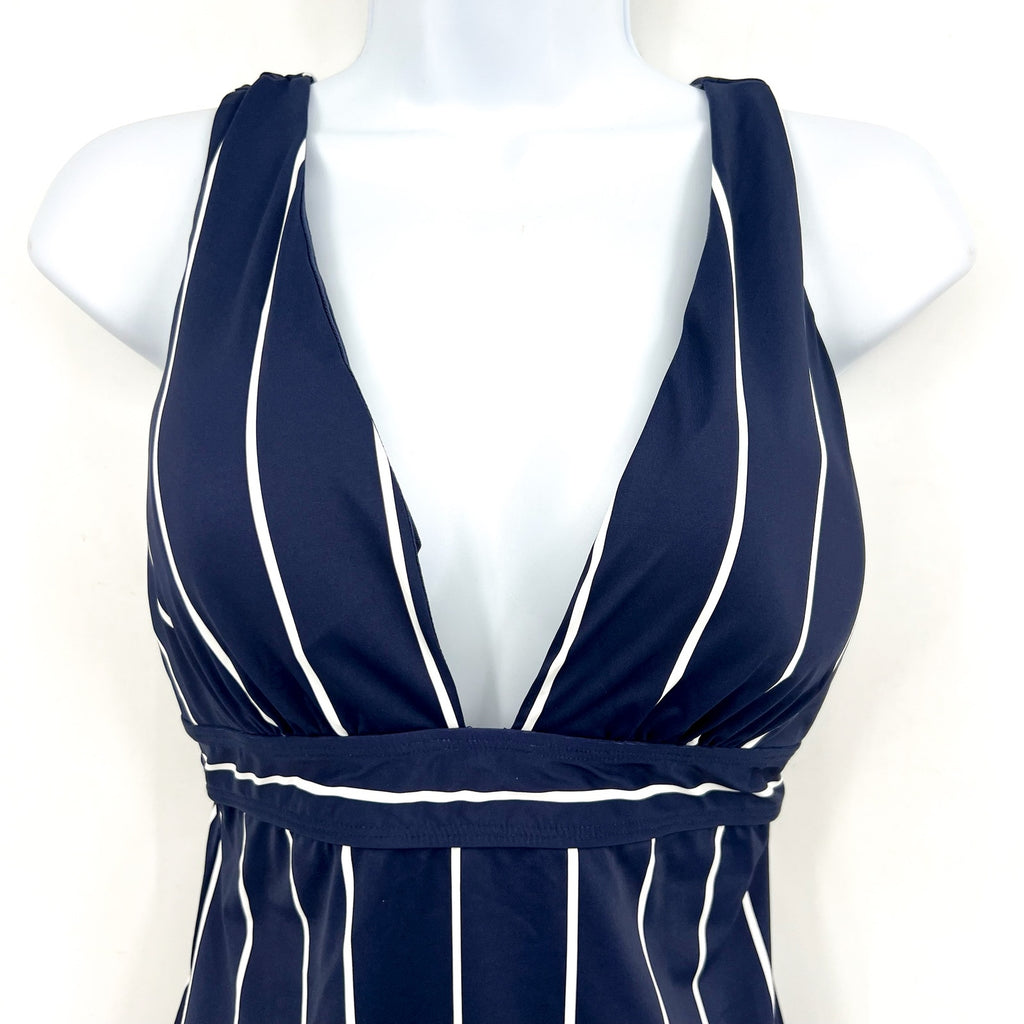LAUREN RALPH LAUREN Villa Stripe VNeck One Piece Swimsuit Size 16 Blue White NWT