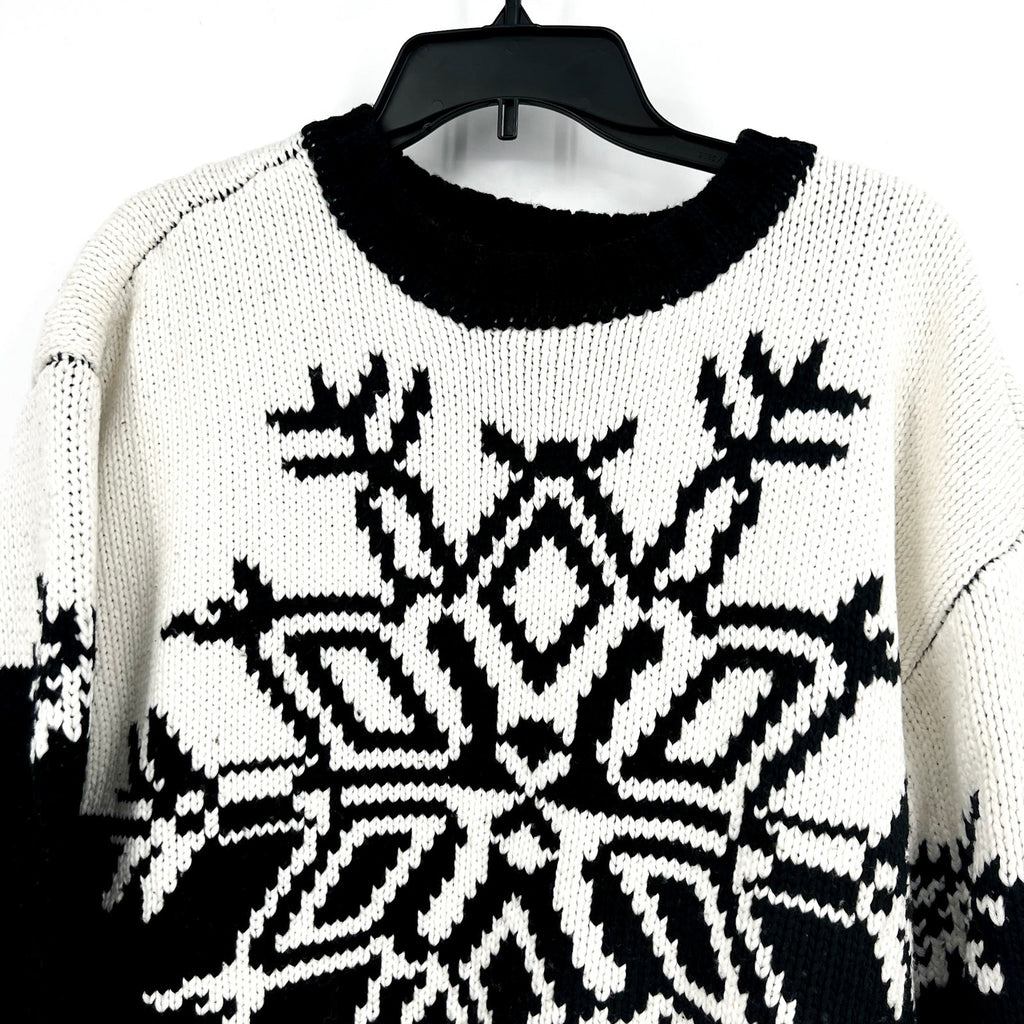 SHOW ME YOUR MUMU Stowe Sweater XS BLACK WHITE Snowflake Knit Crewneck NWOT