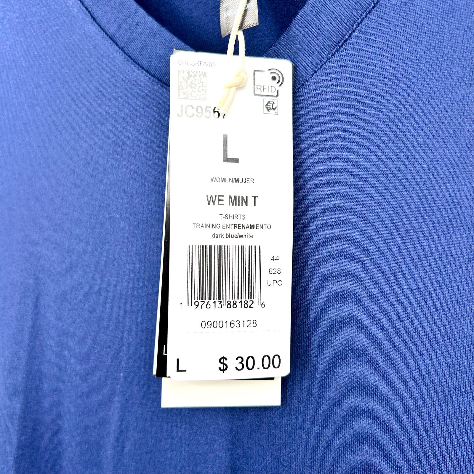 ADIDAS Women's Train Essentials V-Neck Tee Large Dark Blue Short Sleeve NWT