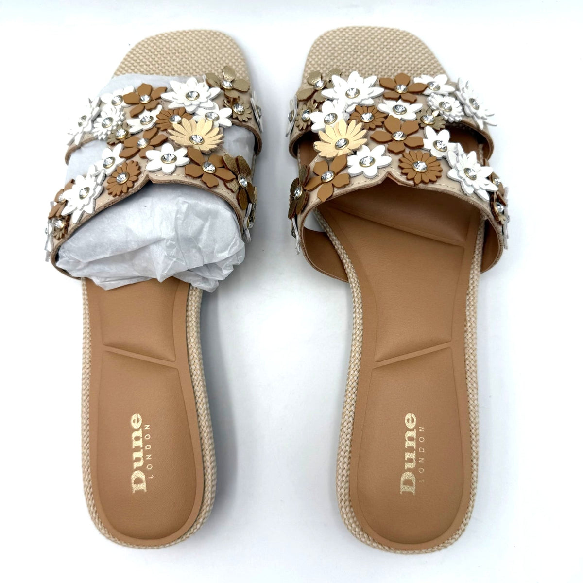 Dune London Womens Loupes Floral Slide Sandals Size 7 EU 37 White Leather NIB
