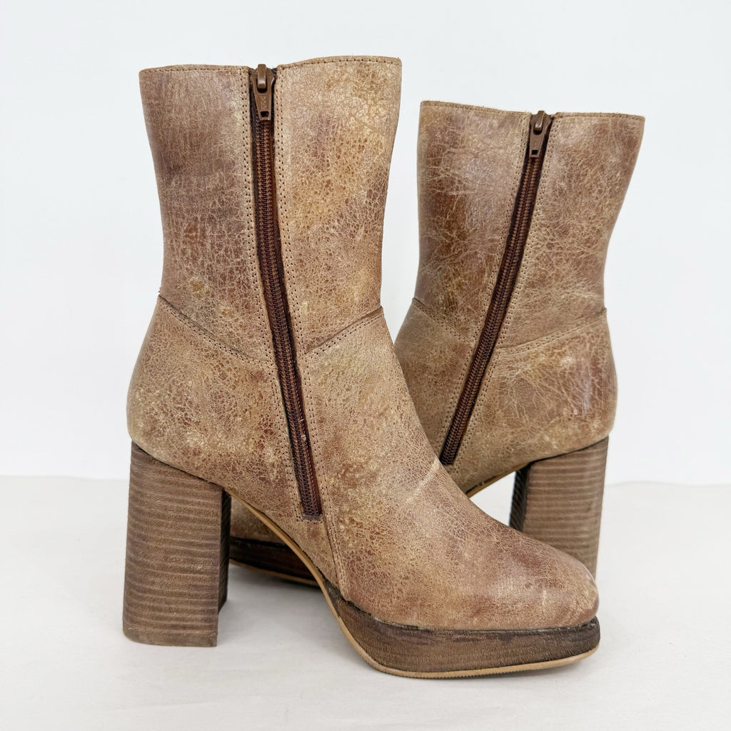 Diba True Womens Mont Pelier Ankle Boot US 7.5 EU 38 Tan Distressed Leather NWOB