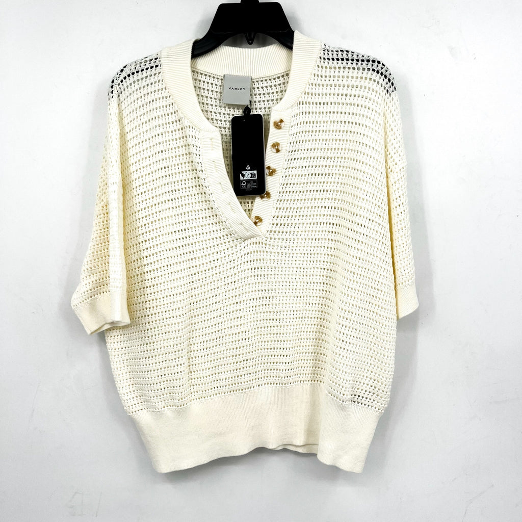 VARLEY Women's Callie Mesh Knit Top Large Beige Egret Short Sleeve NWT