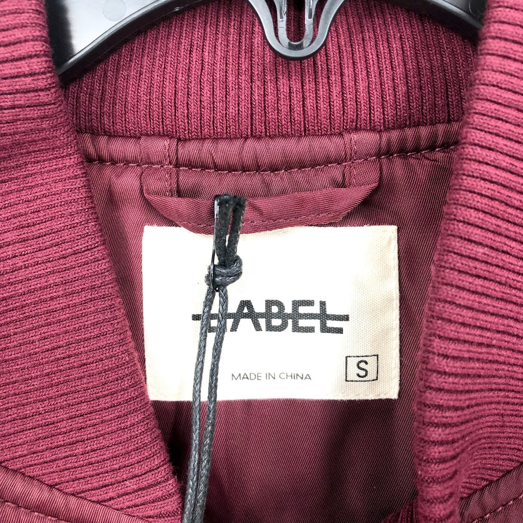 LABEL Unisex Go-To Bomber Jacket Size Small Burgundy Full Zip Ribbed Collar NWT
