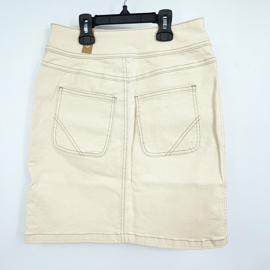 PRANA Womens Broadway Denim Skirt Size 0 Natural Cream Knee Length Stretch NWT