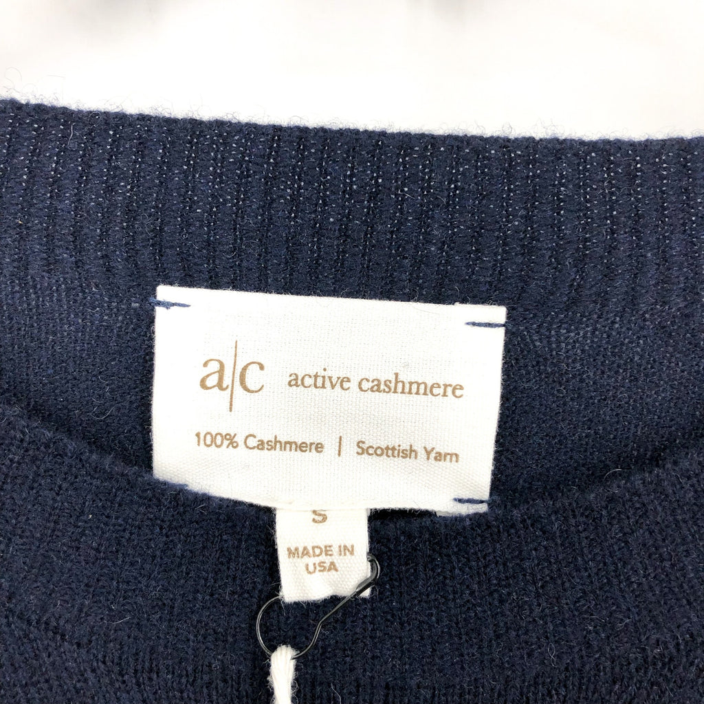 ACTIVE CASHMERE Men's Cashmere Sweater Small Navy Blue Long Sleeve NWT
