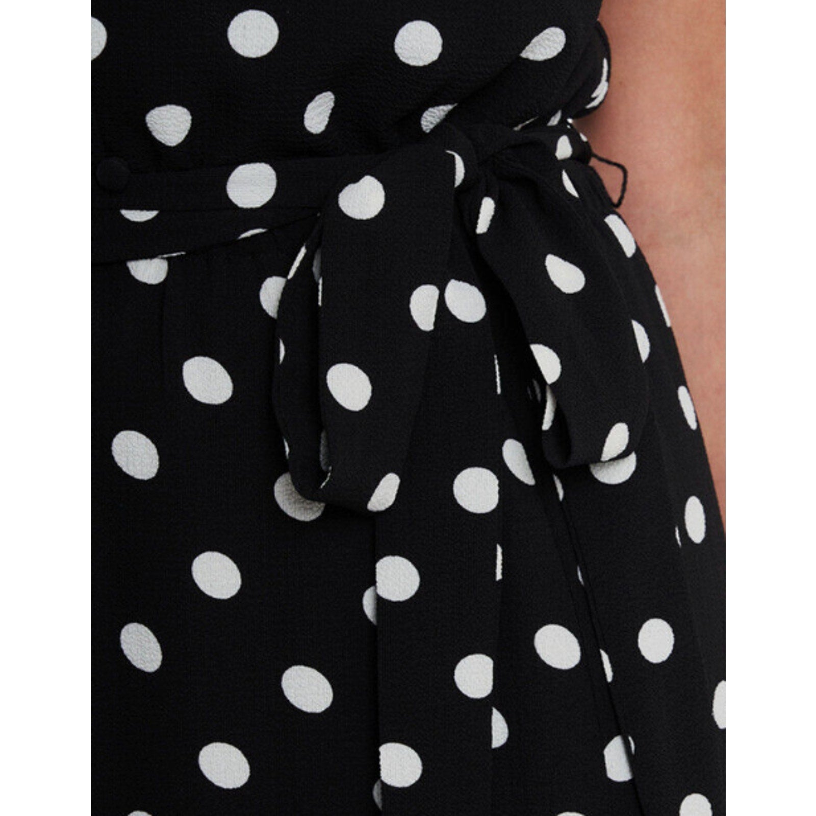 CECE Womens Polka Dot Midi Dress 12 Black White Tie Waist Button Front NWT