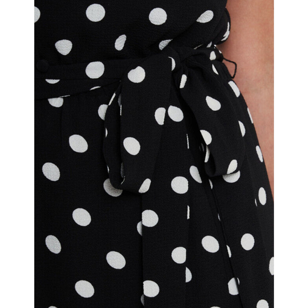 CECE Womens Polka Dot Midi Dress Size 12 Black White Tie Waist Button Front NWT