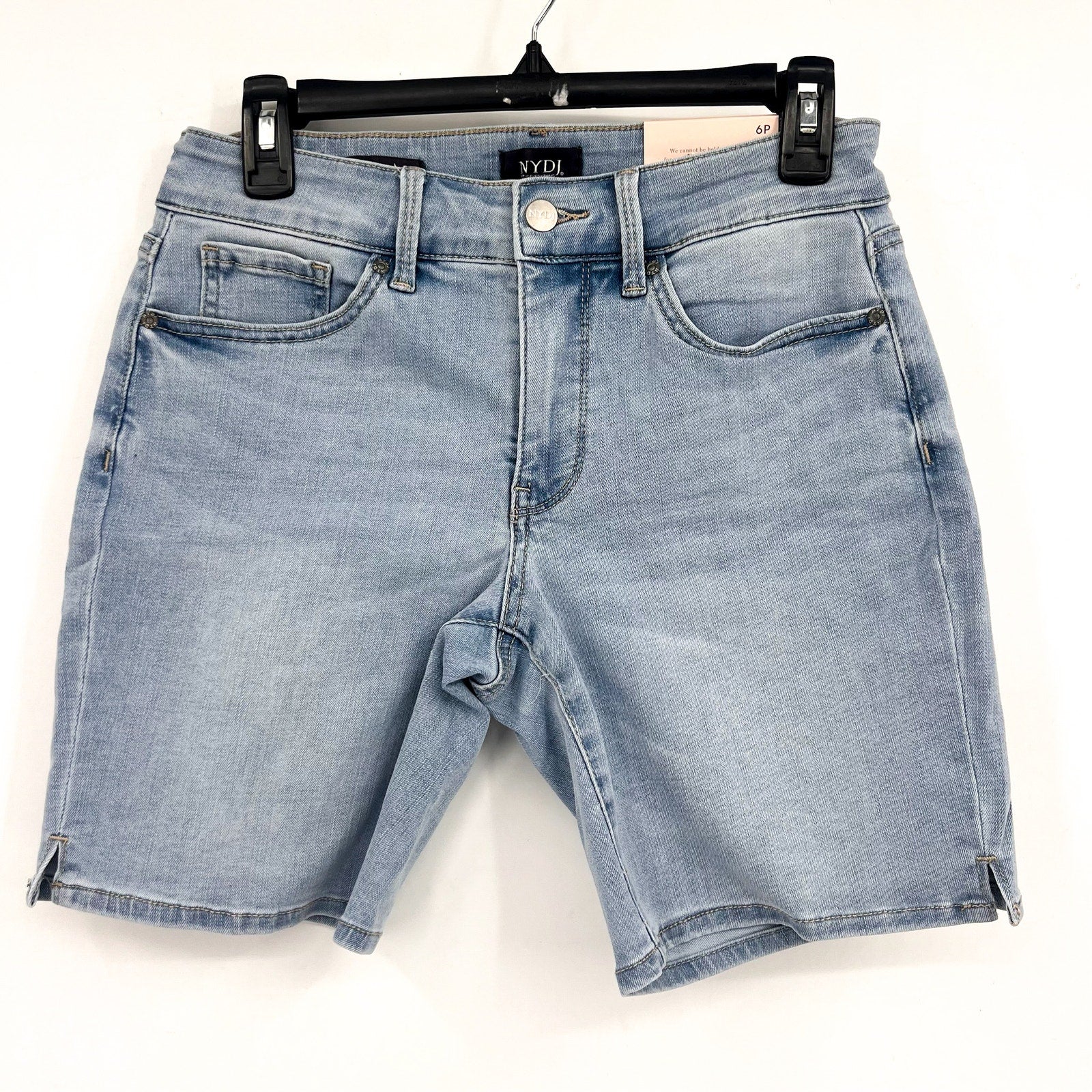 NYDJ Womens Ella Denim Shorts Size 12 PETITE Light Blue Poetry 8" Inseam NWT