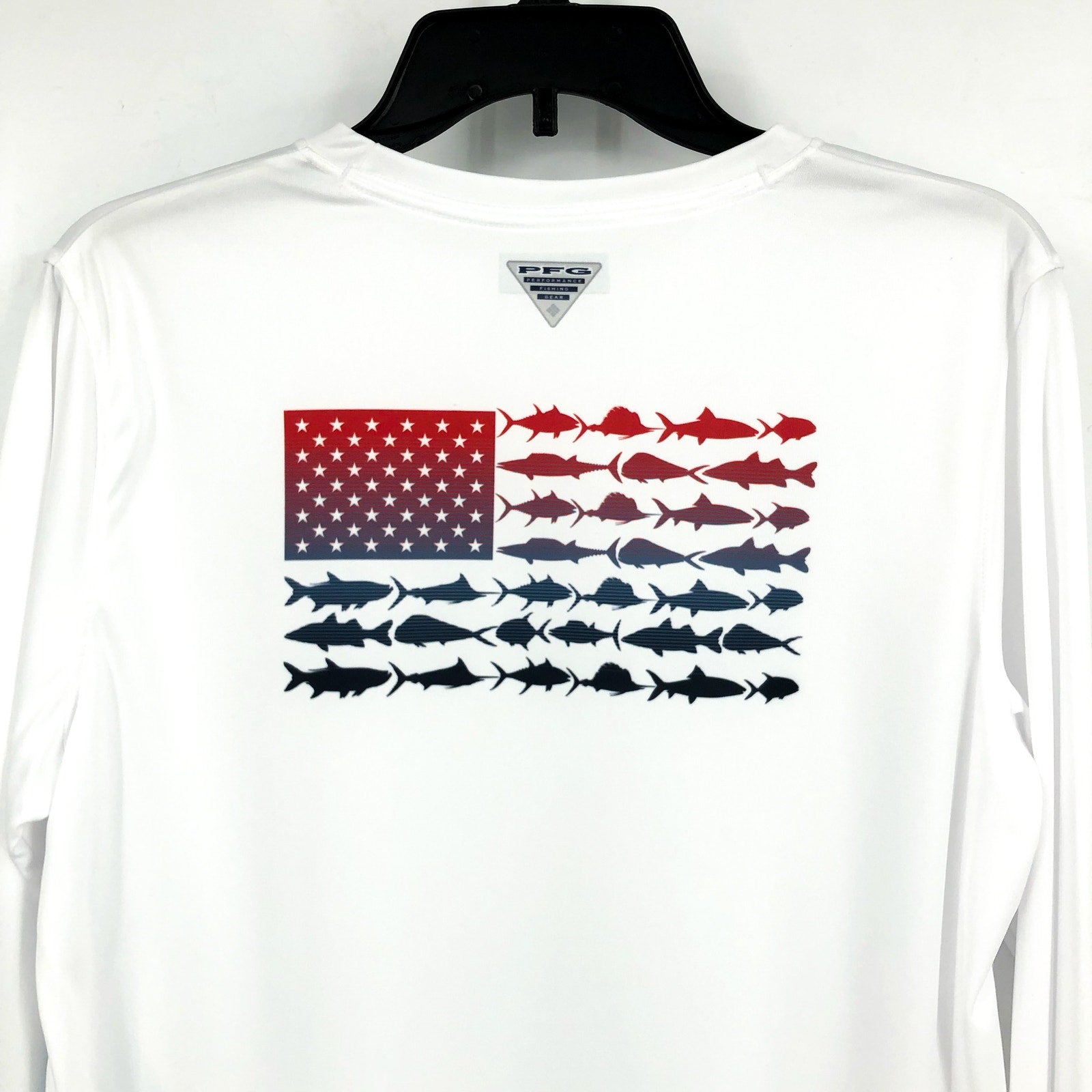 COLUMBIA Women's Tidal Tee PFG Fish Flag T-Shirt Large White USA Long Sleeve NWT