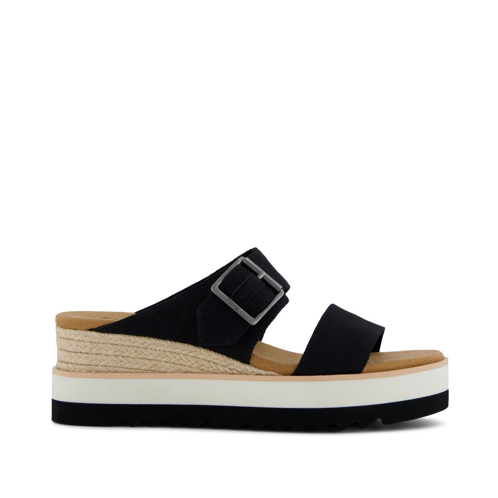 TOMS Womens Diana Mule Buckle Wedge Sandals Size 8 EU 38.5 Black Canvas NIB