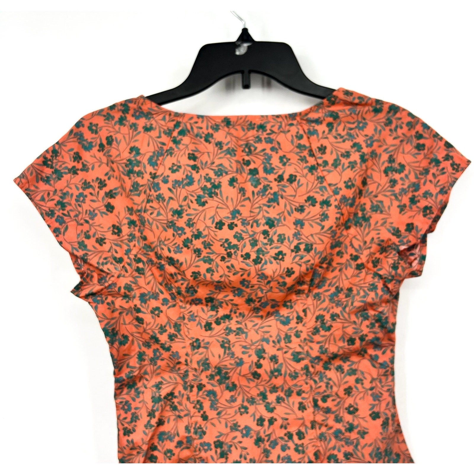 MADEWELL Womens Amari Twist Top Size 00 Orange Floral Short Sleeve NP029 NWT