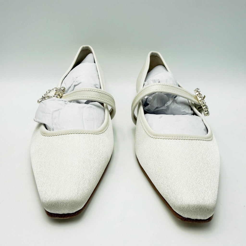 Badgley Mischka Womens Brystol Mary Jane Flats Size 8 Ivory Glitter Crystal NIB