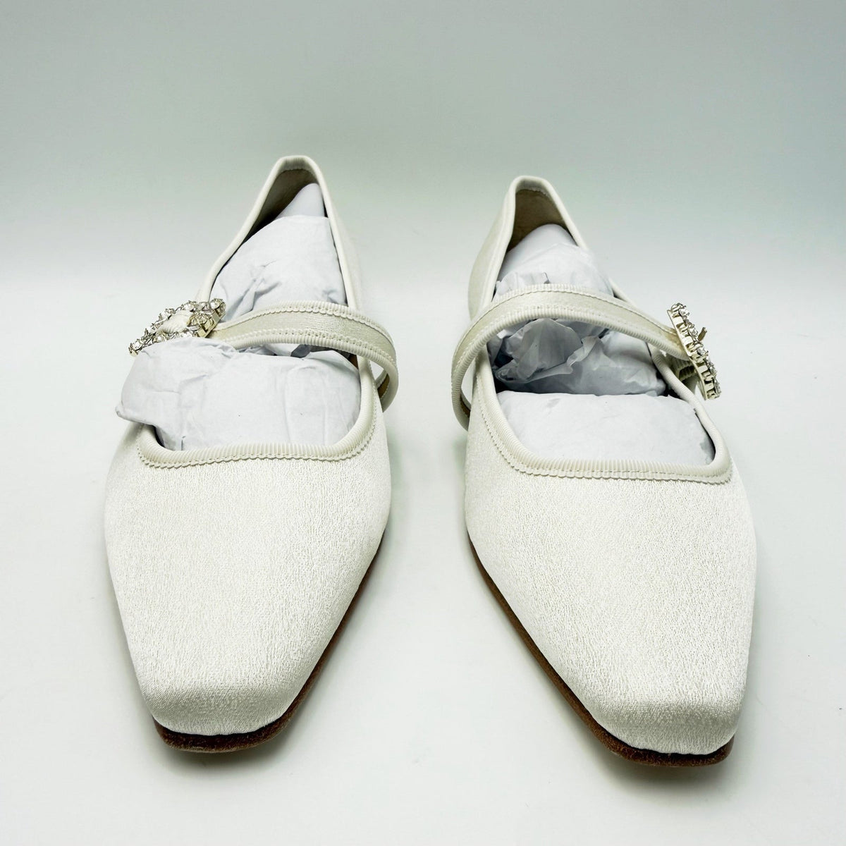 Badgley Mischka Womens Brystol Mary Jane Flats Size 8 Ivory Glitter Crystal NIB