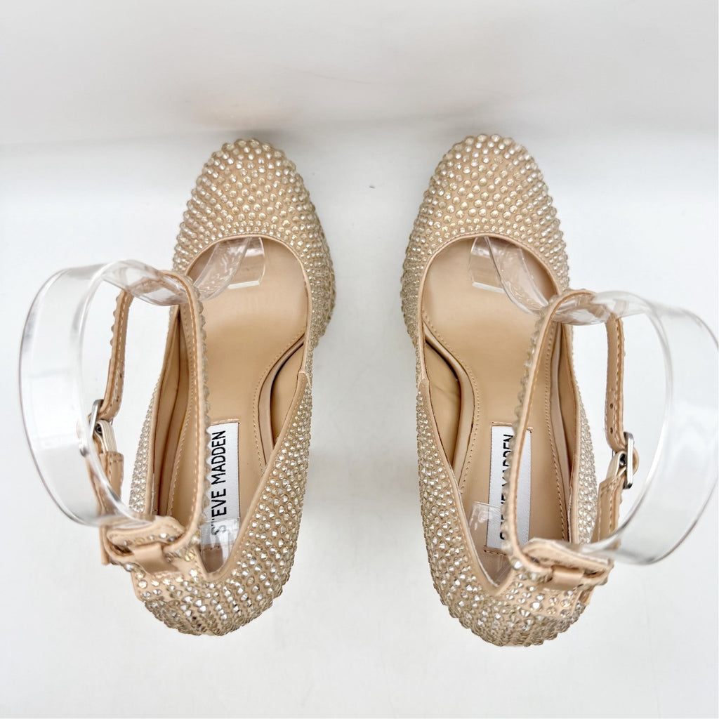 Steve Madden Womens Skyrise Platform Pumps US 6 M Tan Rhinestone NWOB