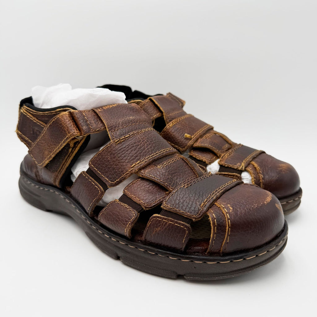 Born Mens Colby Fisherman Sandals Size 11 EU 44 Brown Tan Saddle Leather NIB