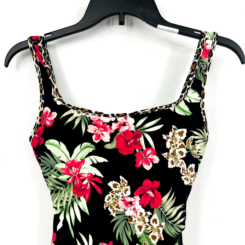 TOMMY BAHAMA Lily Cat Reversible One Piece Swimsuit Size 10 Black Leopard NWT