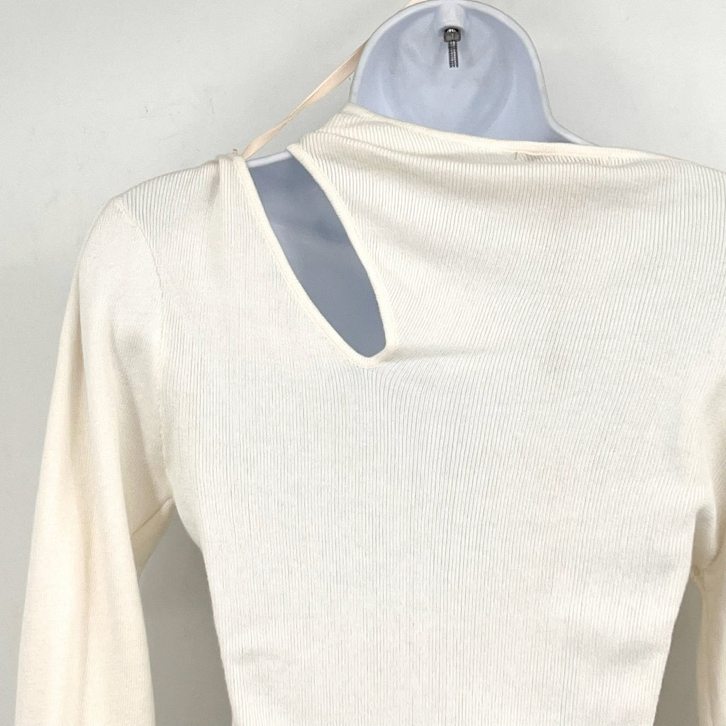 BCBGENERATION Women's Cutout Sweater Small White Marshmallow Small NWT