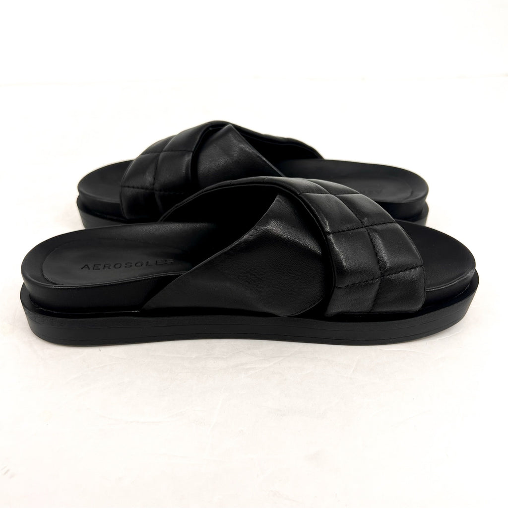 AEROSOLES Women's Lina Slide Sandals Size 6.5M Black Leather Lightweight NWOB