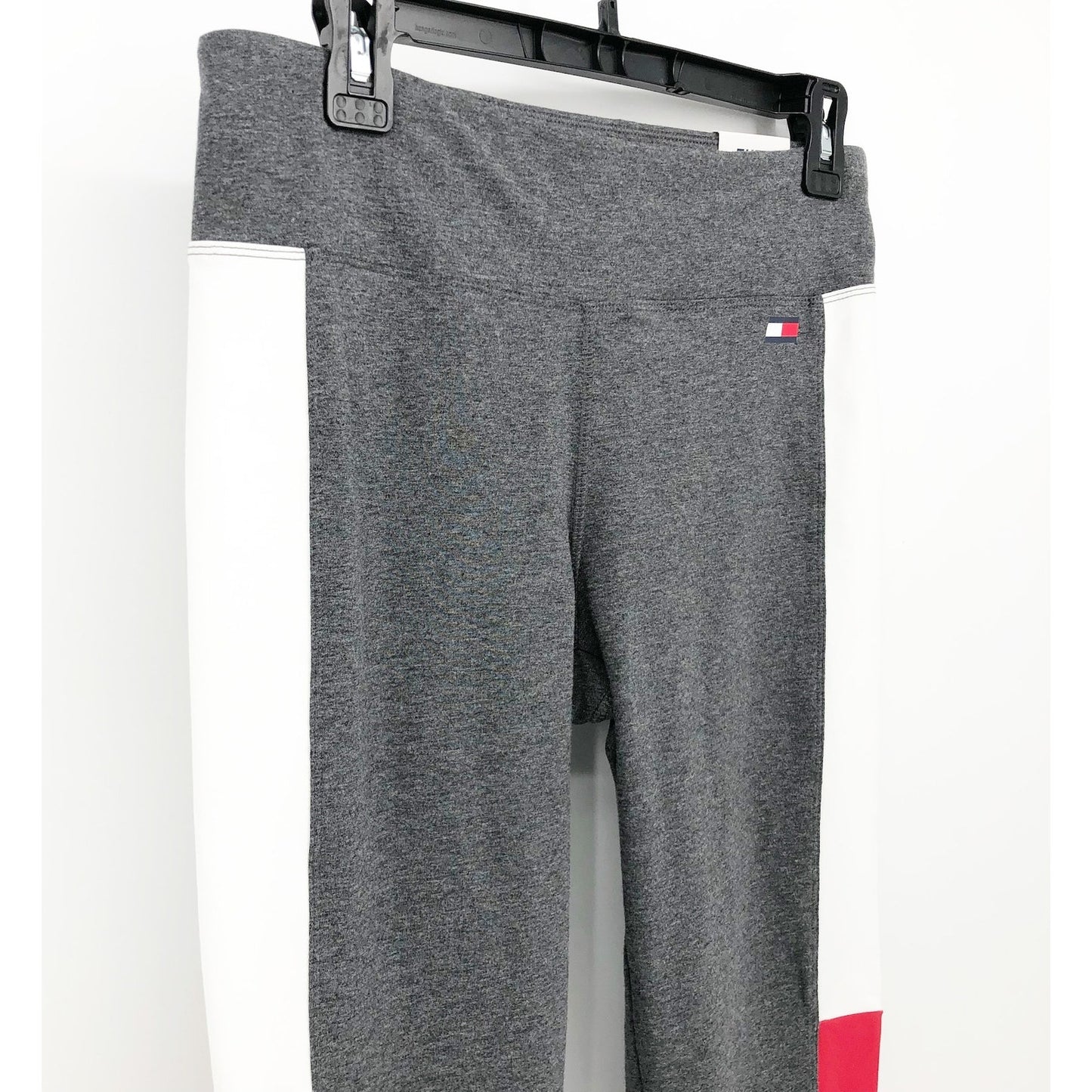 TOMMY HILFIGER SPORT Women's Performance Leggings Large Gray Flag Blocked NWT