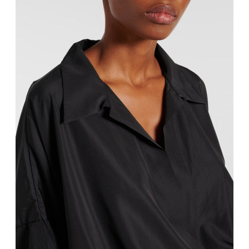 NORMA KAMALI Super Oversized Boyfriend Shirt Bodysuit Small Habotai Black NWOT