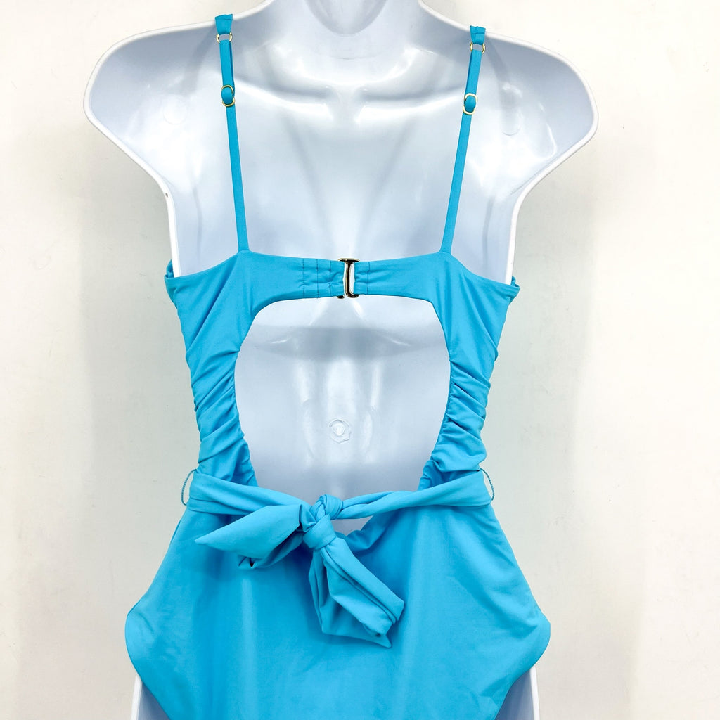 BECCA Garden Of Eden Magnolia Plunge One Piece Swimsuit Large Pool Blue NWT