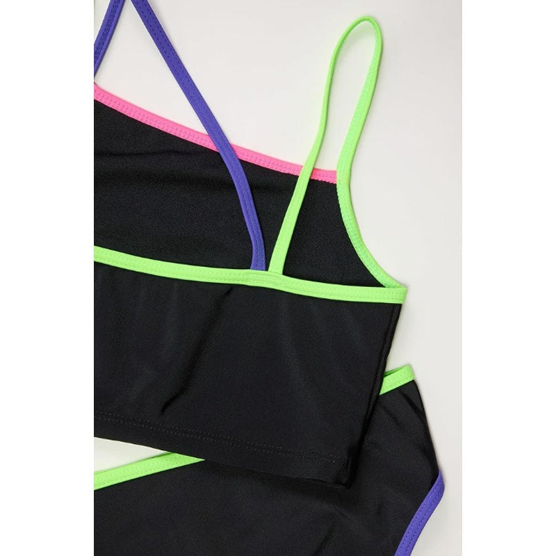 UNDER ARMOUR Girl's Angled Midkini Bikini Set Size 10 Black Swim Neon NWT