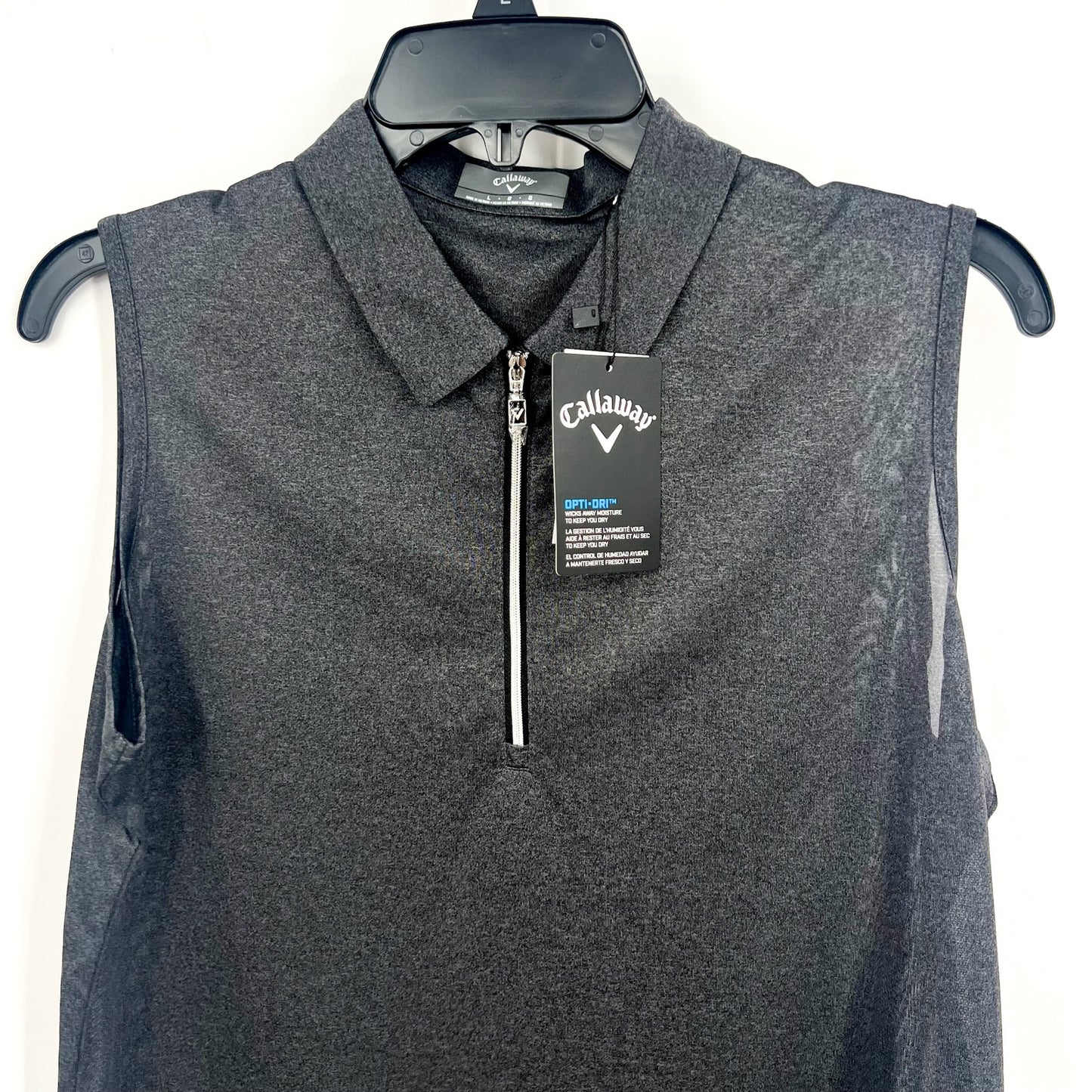CALLAWAY Women's 1/4 Zip Sleeveless Polo Shirt Large Black Heather NWT
